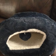 Plush Black Igloo Cave Cat Bed Enclosed Cozy Secure Design with Hanging Toy