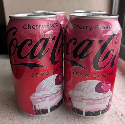 Coca Cola Zero Sugar Cherry Float Soda 12 Oz Cans Lot of 4 Pack 
