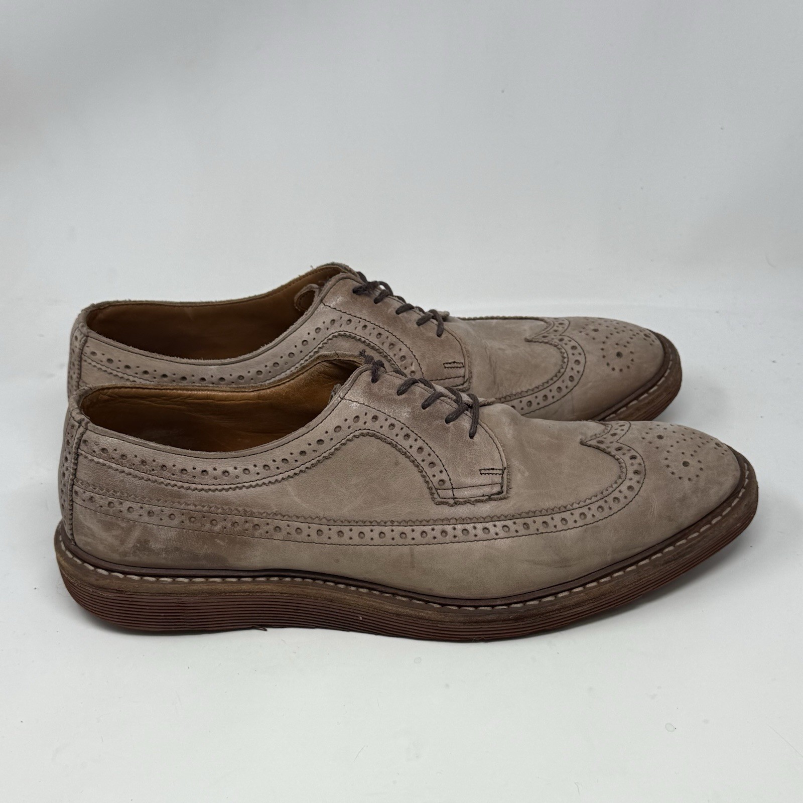 SAOLA Scarpe Allen Edmonds Shannon Drive Derby da uomo 11 pelle beige marrone brogue punta alare