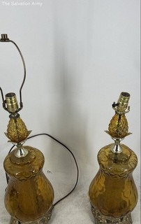 Vintage EF & EF Industries 1970's Hollywood Regency Glass Table Lamps Pair Of 2