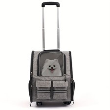 2-in-1 Rolling Pet Carrier With Wheels Dog Cat Travel Backpack Bag Breathable