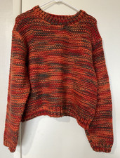 The Elder Statesman Chunky Crewneck Sweater — Red & Orange Multi Size L
