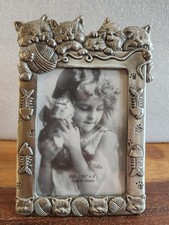 Vintage Pewter Picture Photo Frame Kitty Cats Yarn Gift Pet Love 3.5" X 5" Pics