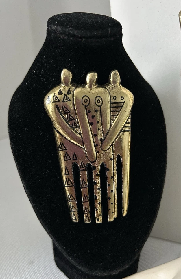 Juego de pendientes broche pulsera tribal madera pintada Laurel Burch firmado vintage Foto 2 de 4