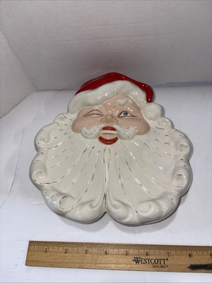 VTG Ceramic Winking Santa Claus Christmas Box Dish Traditional Décor C13