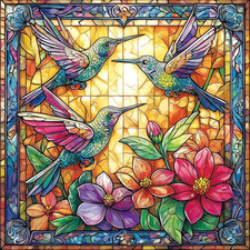 Stained Glass Puzzles for Adults 500 Pieces, Hummingbird Jigsaw Puzzles