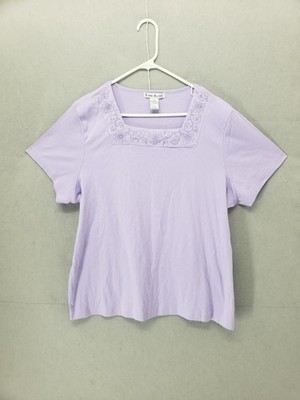 Katies Kloset Shirt Womens 2X Purple Embroidered Square Neck Short Sleeve Top