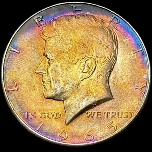 Kennedy Half Dollar 1965 40% Silver Monster Rainbow Toning Uncirculated