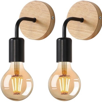Vintage Wandlampe   Dimmbares Set aus Holz und Metall, ideal für Treppe & Flur
