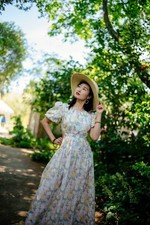 Floral Puff Sleeve Backless Maxi Dress