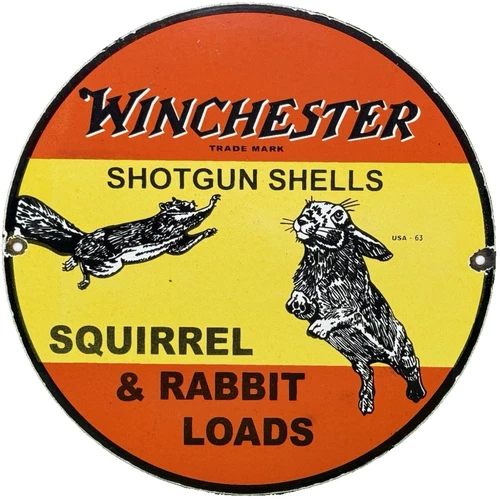 VINTAGE WINCHESTER PORCELAIN SIGN DEALERSHIP SHOT GUN BIRD HUNTING SQUIRREL