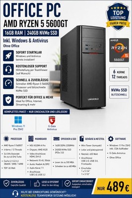 PC Ryzen 5 5600GT 16GB RAM 240GB NVMe SSD Windows 11 Pro Office Gaming Computer