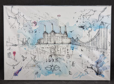 Stampa Lewis Campbell Londra Battersea Power Station firmata a mano arte astratta A4