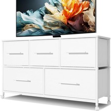 Chest of Drawers, Dresser for Bedroom with 5 Fabric Drawers, TV Stand