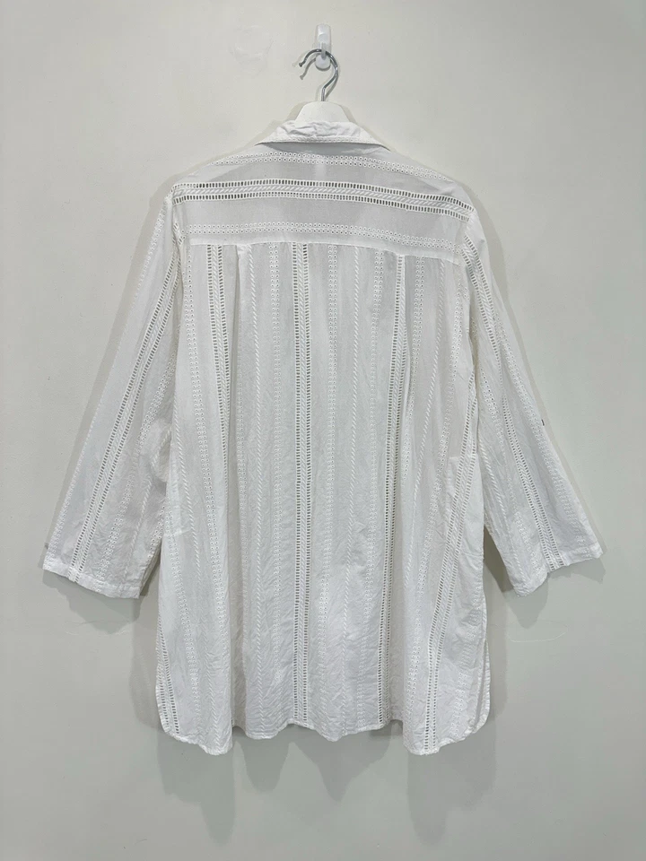 Camisa de vestir Sunseeker para mujer L blanca algodón detalle de ganchillo vacaciones en la playa Foto 2 de 4