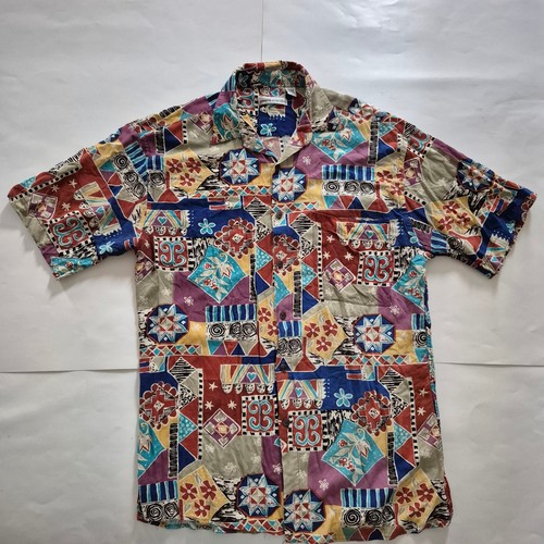 Pierre Cardin, Pierre Cardin Mens Vintage Rayon Geometric Tribal Print Button Down Shirt Medium