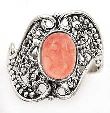 Natural Filigree Rose Quartz Madagascar 925 Sterling Silver Ring Sz 6.5