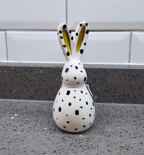 White Ceramic Easter Bunny Figurine Black Polka Dots Gold Detail Ears Gift 13cm