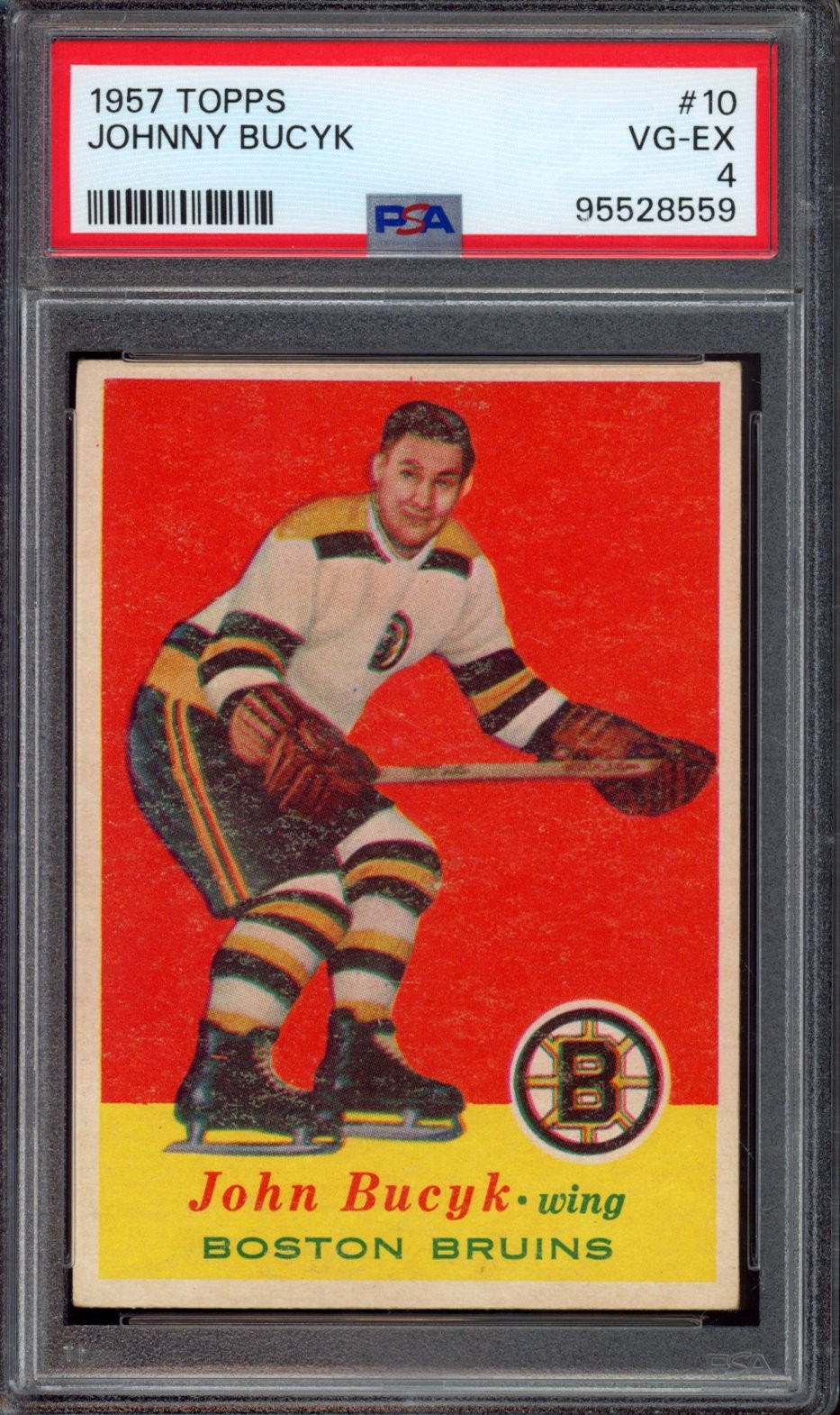 1957 TOPPS #10 JOHN BUCYK RC ROOKIE PSA 4