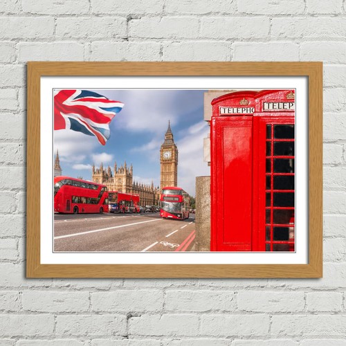 Big Ben and London Telephone Canvas Framed Print Picture Wall Art - Picture 7 of 29