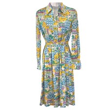Vintage 70s McMullen Bright Floral Shirt Dress Belted Cottagecore Garden Party