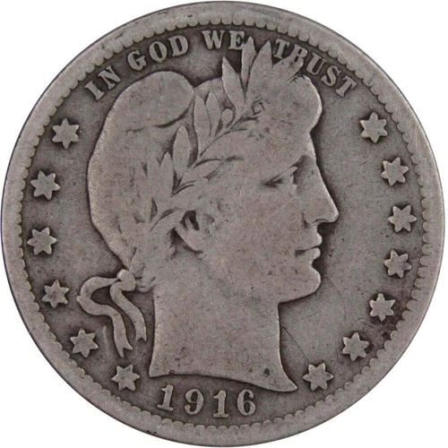 1916 D Barber Quarter VG Very Good 90% Silver 25c US Type Coin Collectible