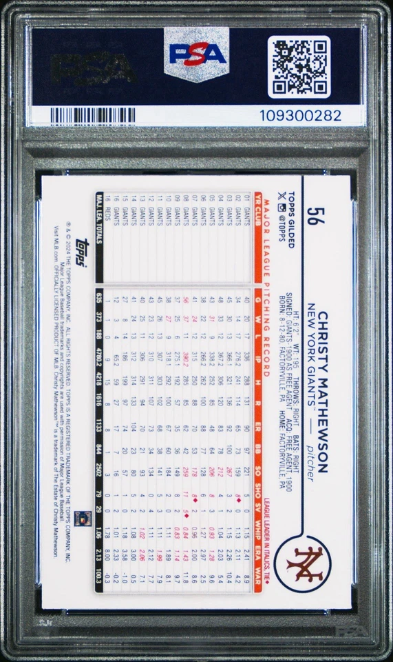 Christy Mathewson PSA 10 GEMAS SUJETALIBROS 50/50 2024 Topps oro dorado mini diamante Foto 3 de 4