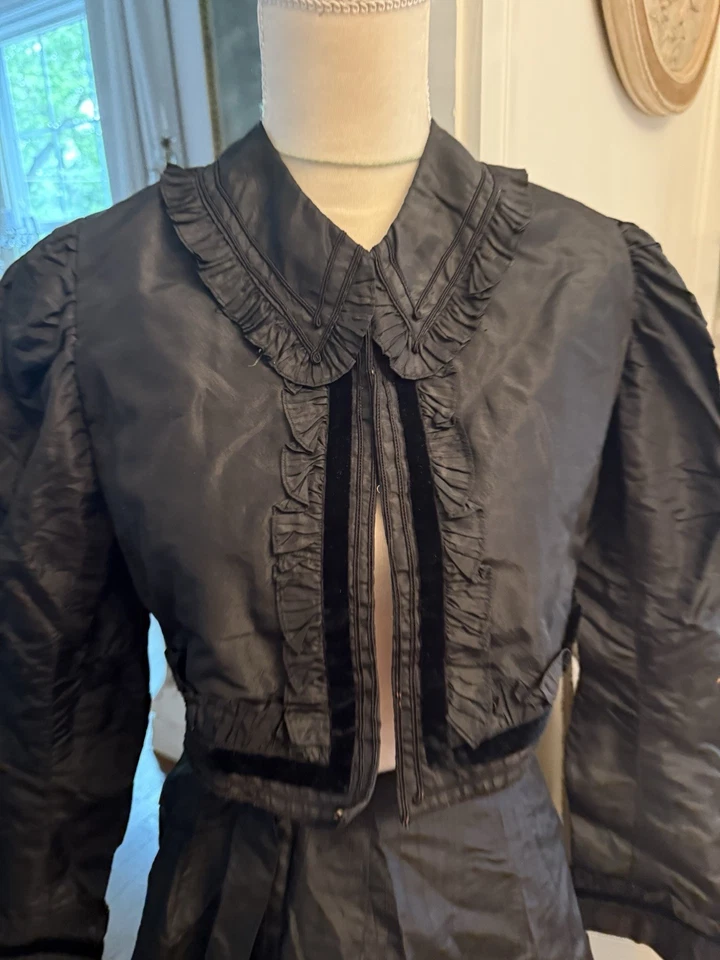 Antique Victorian Edwardian Skirt Dress Shirt Black Mourning Clothing Women Vtg - Image 4 of 4