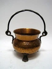 Hammered Copper Pot Kettle Cauldron Wrought Iron Handle Three Legs Germany