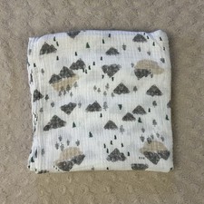 Aden  Anais Gray White Mountains Baby Swaddle Blanket Trees Green Tan Muslin