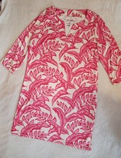 Caribbean Joe Dress Pink Tropical Palm Leaf 3/4 Sleeve Side Slit Travel - Size M
