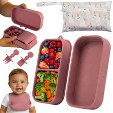 6 PCS Baby Travel Silicone Feeding Set Portable Toddler Plates Suction Spoons