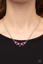NWT SILVER SHORT RHINESTONE Paparazzi Pyramid Prowl Pink Necklace Earring Set