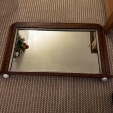 Victorian Inlaid Over Mantle Mirror Large With Porcelain Feet 33x20inch