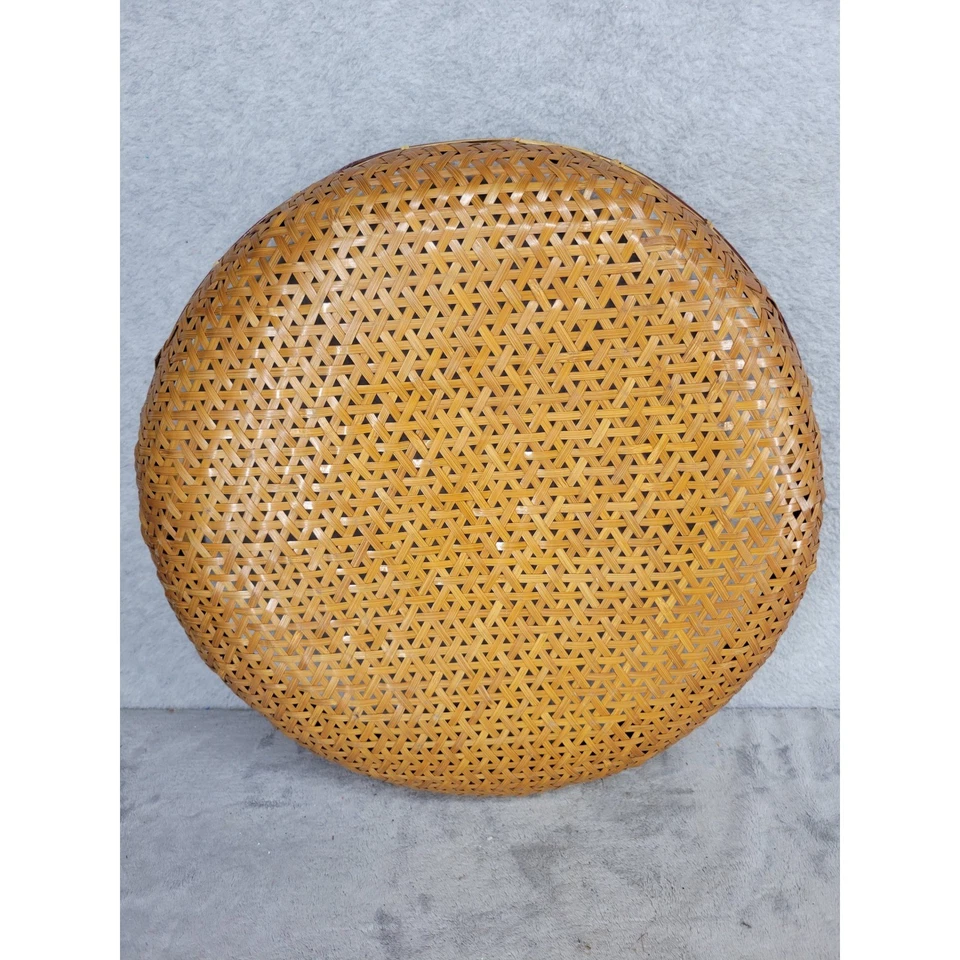 Bandeja redonda tejida de bambú con asas decoración de cocina rústica decorativa Foto 2 de 4