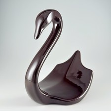 Swan Bathroom Towel Holder, Vintage 1980s Ceramic with Dark Brown Glaze, MCM CA