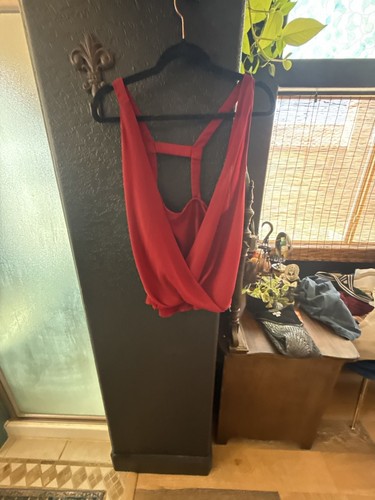 Unknown brand dark red/ wine Draped Backless V-Neck Crossover Tank Top.