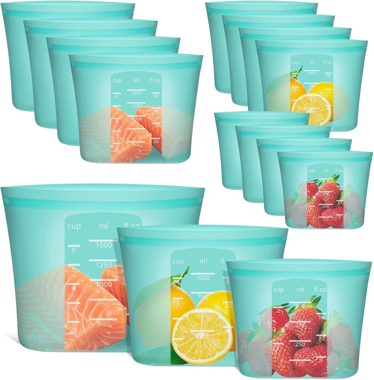 Reusable Food Bags 12 Pack 100% Silicone Food Storage Bags Stand Up Zip Lock
Opens in a new window o