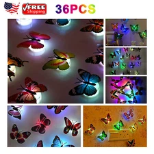 36PCs 3D Butterfly LED Wall Stickers Glowing Bedroom DIY Home Decor Night lights