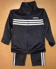 Adidas Baby Boys Black White 3-PC 3-Stripe Track Suit Set Size 12M