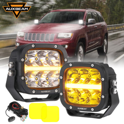 AUXBEAM 2pcs 5'' LED Work Light Bar DRL White Amber Driving Combo Pods for Dodge