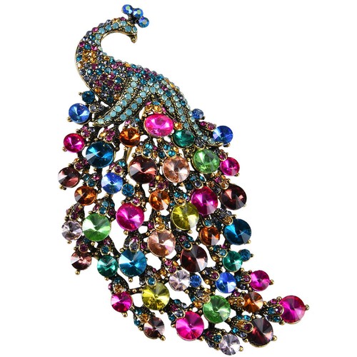 Luxurious Peacock Bird Woman Brooch Pin Pendant Multi-color Rhinestone Crystal