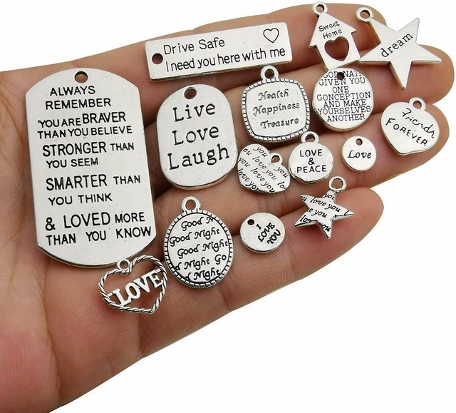 10 Quote Pendants Word Charms Antiqued Silver Mixed Lot Assorted
