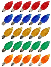 25 Pack C7 Faceted LED Multicolor Replacement Light Bulbs for Christmas 0.7W