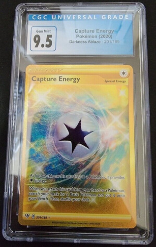 Full Art Holo Foil Capture Energy 201/189 Darkness Ablaze Set CGC 9.5 GEM MINT