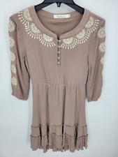 Solitaire Dress Womens Small Dusty Pink Ivory Embroidered Prairie Boho Flowy