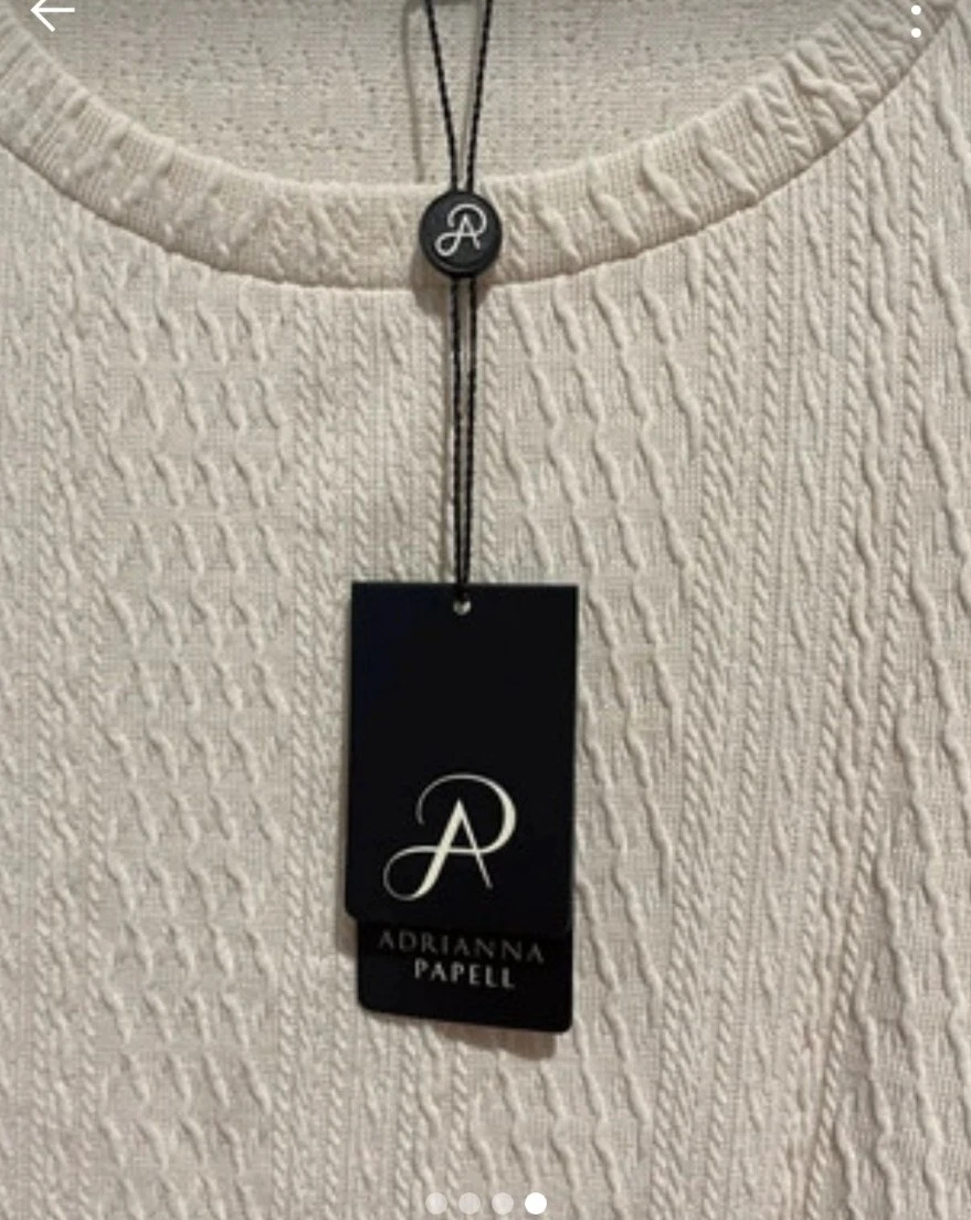 OFF WHITE ABITO NUOVO CON ETICHETTE ADRIANNA PAPELL BIANCO SPORCO MAGLIONE CAVO ELASTICIZZATO TAGLIA 10 12
