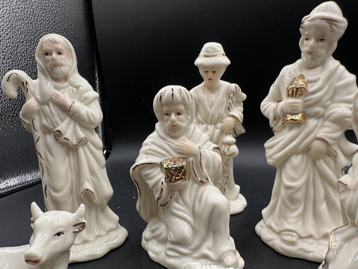 Porcelain White And Gold Nativity 10 Piece Set | eBay