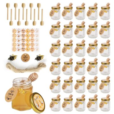 30 Pack 3oz Mini Hexagon Glass Jars Small Spice Jars with Lids for Jam