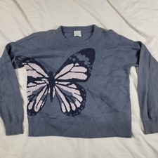 Abercrombie Kids Girls 9/10 Gray Butterfly Print Sweater Winter Warm School